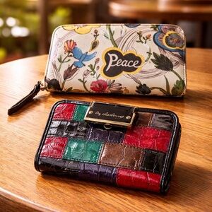 Patchwork Croc Leather Zip Wallet - Multicolor